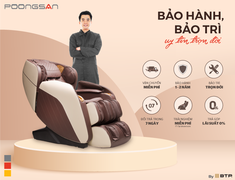 Ghế massage Poongsan có chính sách bảo hành uy tín, bảo trì trọn đời